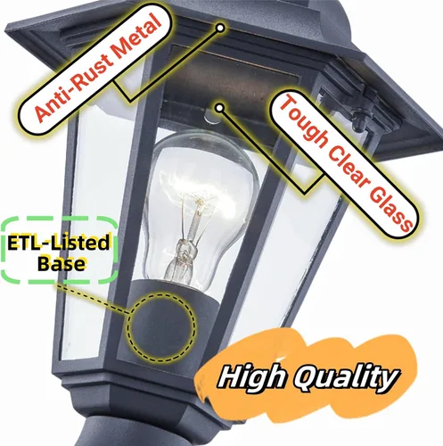 Vista 4 de WISBEAM Luz de poste para exteriores, linterna de poste, base E26 de 60 W máximo, carcasa de aluminio más vidrio, clasificación de ubicación húmeda