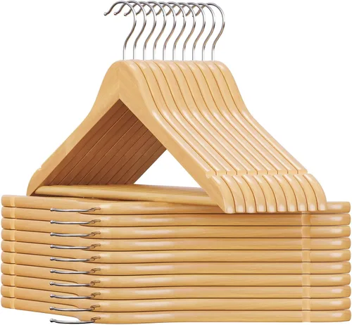 Vista 9 de Songmics - Ganchos 100% madera 20 unidades, ganchos de madera maciza seleccionada con acabado liso