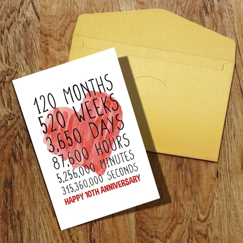 Vista 8 de Qiliji Tarjeta de feliz décimo aniversario para él y ella, tarjeta de décimo aniversario de boda para marido y esposa, divertida tarjeta