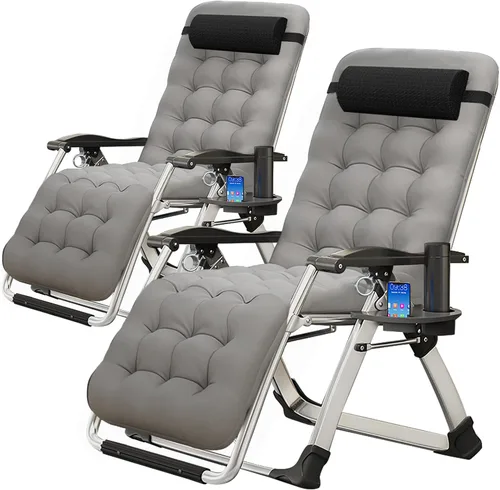 Vista 27 de MOPHOTO Silla de gravedad cero, silla de salón acolchada para exteriores con mesa lateral, silla reclinable de gravedad cero, silla reclinable