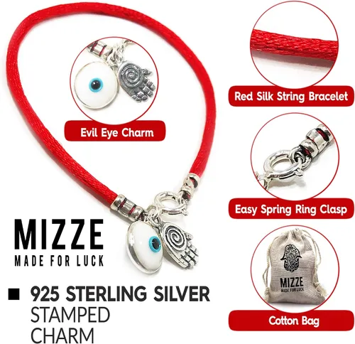 Vista 3 de Pulsera 3 en 1 con dije contra el mal de ojo para la suerte con dije plateado de protección de mano de Fátima en cuerda roja de la suerte, pulsera