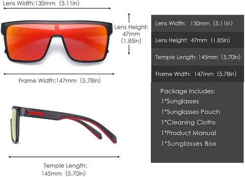 Vista 6 de GLINDAR Gafas de sol polarizadas para hombre, gafas deportivas cuadradas de gran