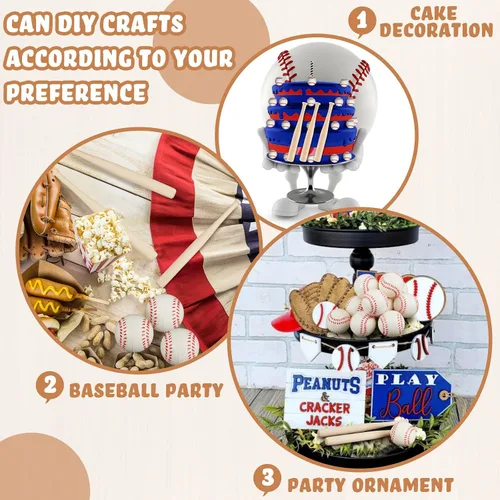 Vista 6 de Libima Juego de 24 mini bates de béisbol y pelotas de béisbol de espuma de 2 pulgadas, pequeños murciélagos de madera sin terminar de 8 pulgadas