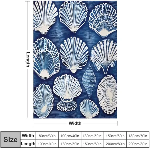 Vista 2 de Manta de conchas de mar azul para cama, manta náutica costera, manta de franela para sofá, cama, oficina para adultos, 30 x 40 pulgadas, manta suave