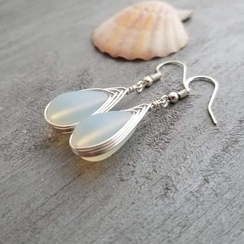 Vista 23 de Yinahawaii Handmade Sea Glass Earrings, Hawaiian Jewelry, Wire Braided Earrings Teardrop Earrings, Beach Jewelry Sea Glass Jewelry For Women Cobalt