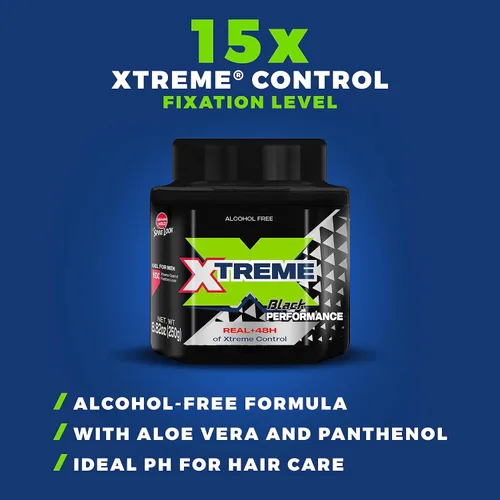 Vista 4 de Xtreme Black Performance Styling Gel para el cabello para hombres, sin alcohol, control Xtreme de 48 horas con aloe vera, tarro de 8.82 onzas