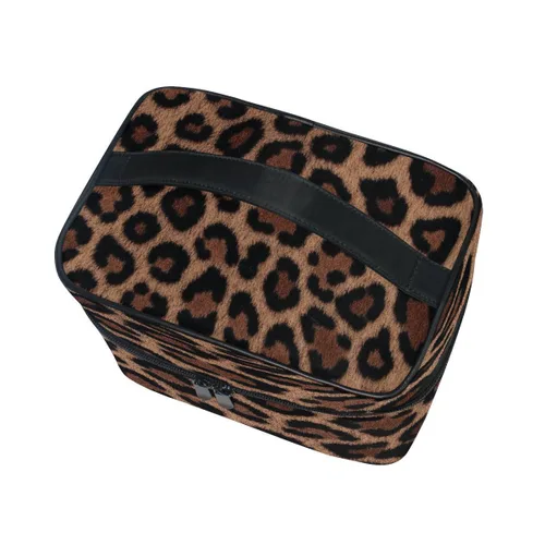 Vista 3 de Neceser de maquillaje con estampado de leopardo, organizador de viaje para mujer