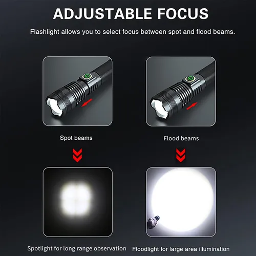 Vista 2 de Linterna de mano recargable LED linterna táctica con 5 modos impermeable para camping, senderismo, ciclismo al aire libre, defensa personal