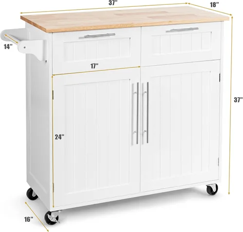 Vista 7 de Harmony-Furniture - Isla de cocina con ruedas con cajones y armarios de almacenamiento, carrito de servicio con cerradura, carrito de cocina móvil
