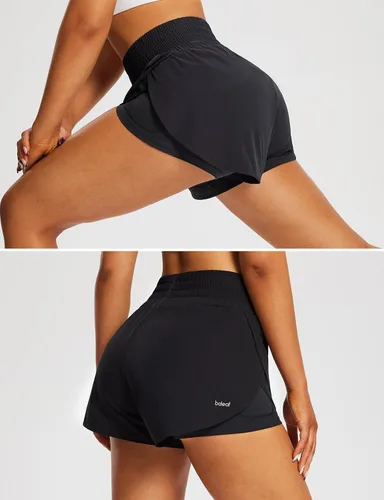 Vista 3 de BALEAF Women's Workout Running Shorts 2 in 1 Spandex High Waisted 3" Athletic Shorts with Liner Pockets
