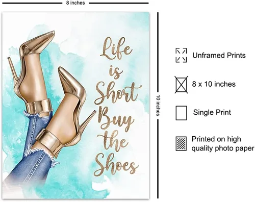 Vista 2 de Arte de pared de diseño de moda, decoración de pared glamorosa, regalo de lujo para mujeres, fanáticos de los zapatos de diseñador, fashionista