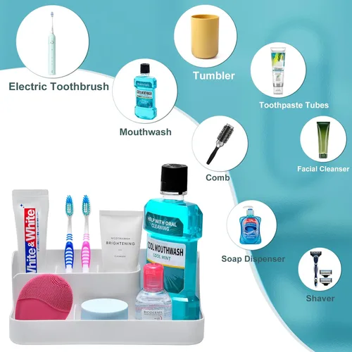 Vista 5 de VITVITI Porta cepillos de dientes para baño, organizador de baño, encimera, organizador de encimera de baño con 5 compartimentos de almacenamiento