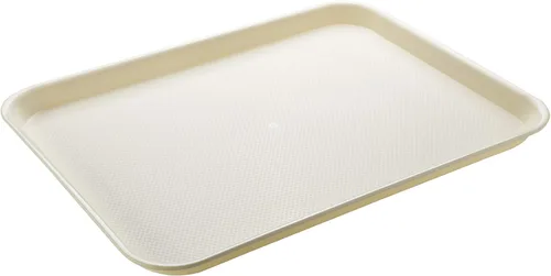 Vista 2 de Eslite Bandejas rectangulares de plástico para servir, bandejas de cafetería de comida rápida, 17 x 13 pulgadas, juego de 6 (beige)