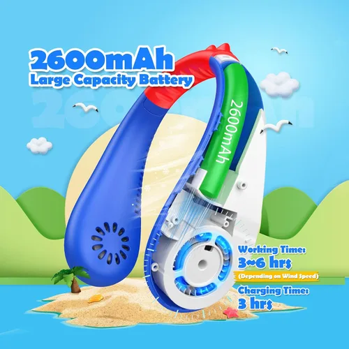 Vista 3 de Ventilador de cuello para niños, ventilador de cuello portátil sin aspas para niños de 4 a 14 años, ventilador recargable de 2600 mAh para niñas