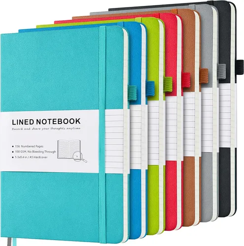 Vista 8 de Paquete de 7 cuadernos a rayas, de piel sintética de tapa dura para hombres y mujeres, páginas numeradas gruesas de 3.53 oz/m² con contenido