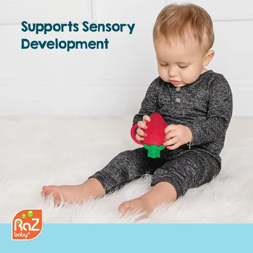 Vista 3 de RaZbaby Fruitique - Alimentador de frutas de una pieza para bebé, apertura más grande para rellenar y cabe más fruta fresca/congelada para aliviar