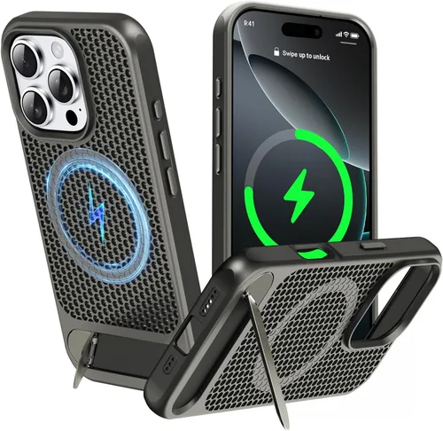 Vista 36 de Funda magnética de disipación de calor para iPhone 13 Pro Max, para MagSafe, protección contra caídas Coolingf, funda con función atril ajustable
