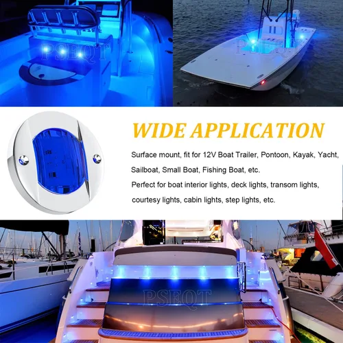 Vista 4 de PSEQT 4 piezas de 7,6 cm Luces LED azul marino para cubierta de barco y luz de ancla de popa - Luces impermeables de 12V para pesca nocturna