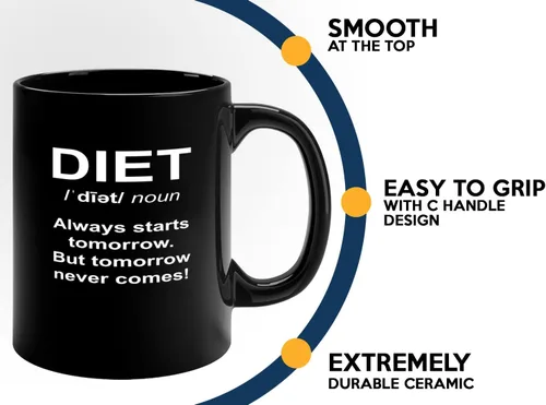 Vista 5 de Taza de café dietista de 11 onzas, color negro, con texto en inglés «Always Starts Tomorrow», dietista nutricionista, nutricionista registrado