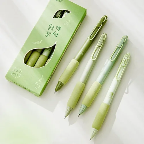 Vista 3 de Kawaii - Juego de 4 bolígrafos de gel para presión neutra, bolígrafo de alta belleza para niña, bolígrafo de corazón para oficina, escuela (té verde)