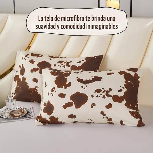 Vista 6 de PERFEMET Juego de ropa de cama con estampado de vaca marrón y beige, juego de edredón de 3 piezas de piel de vaca de dibujos animados para niños
