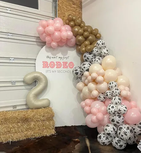 Vista 4 de Kit de guirnalda de arco de globos de color rosa claro, doble relleno, mate, rosa, marrón, crema, melocotón, globos de látex de diferentes tamaños