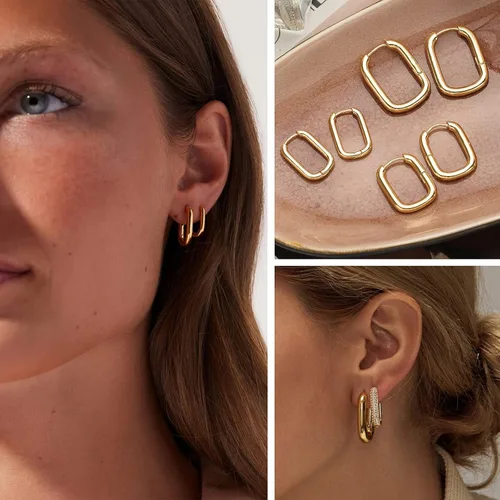 Vista 3 de Aretes de aro de oro para mujer, chapados en oro real de 14 quilates, ligeros, gruesos, aretes de aro para regalos