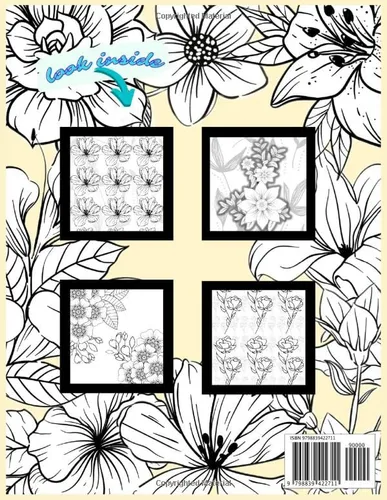 Vista 2 de Exotic Flowers Coloring Book 8.5"×11" 51 pages of beautiful exotic flowers to color for adultchildwomengirl 8.5"×11" y 51 paginas con flores