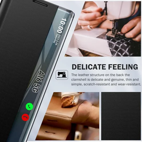 Vista 4 de Funda de teléfono para Samsung Galaxy A16 5G, Clear View Window Funda delgada de lujo para teléfono Galaxy A16 con soporte, funda protectora