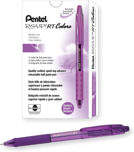 Vista 16 de Pentel RSVP RT Colors - Bolígrafo retráctil (1.0mm) trazo medio, color rosa, barril, tinta rosa, caja de 12 (BK93CRP-P)