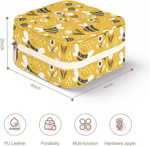 Vista 3 de Caja de almacenamiento de joyería infantil de miel de abeja para niñas, organizador pequeño, estuche de joyería portátil de viaje de cuero