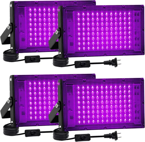 Vista 9 de Paquete de 2 luces negras de 100 W, luz negra LED con enchufe e interruptor de EE. UU., luces negras para brillar, sin fiesta, Halloween, pintura