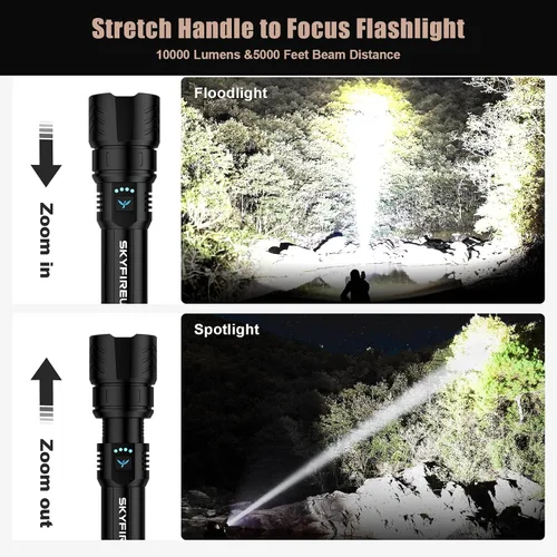 Vista 2 de SKYFIRE Linternas recargables de alto lúmenes, linterna súper brillante de 5000mAh, linterna táctica LED impermeable y potente para camping