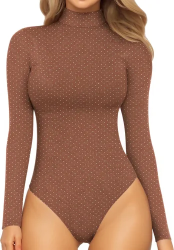 Vista 102 de MANGOPOP - Enterizo para mujer, manga larga, cuello de tortuga, cuello alto falso, estilo top