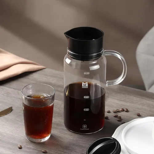 Vista 7 de Cafetera de café frío, jarra de café helado de 34 oz/1 L con filtro de acero inoxidable extraíble, jarra de cerveza fría de vidrio para café helado