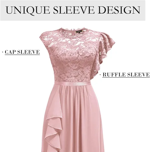 Vista 3 de Miusol Vestido largo formal de encaje floral con volantes para dama de honor, fiesta de dama de honor
