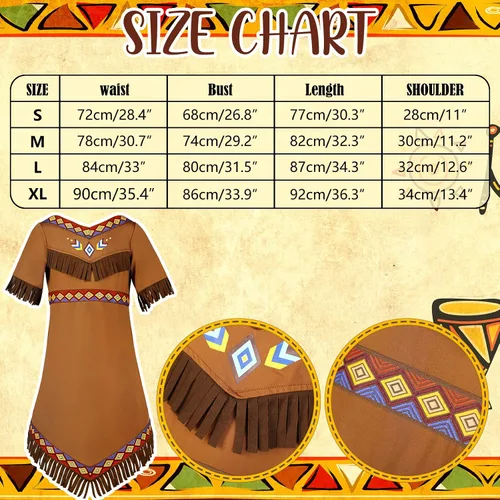 Vista 4 de Disfraz nativo para niñas, vestido de princesa india para Halloween, cosplay