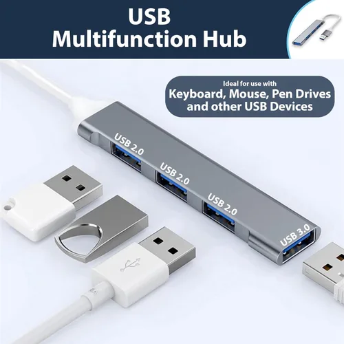 Vista 2 de Adaptador multipuerto USB Hub de 4 puertos USB Splitter USB Expander para laptop, Xbox, unidad flash, disco duro, consola, impresora, cámara