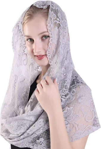 Vista 2 de Grettytling Soft and Comfortable Mantilla Veils 5 Colors Spanish Style Lace Infinity Veil Mantilla Latin