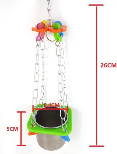 Vista 2 de Taza colgante de acero inoxidable para alimentación y bebida para pájaros y mascotas, soporte para taza y portavasos para loro, jaula de periquito
