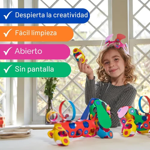 Vista 5 de Clixo Rainbow Pack, juguetes de construcción magnéticos flexibles para niños (42 unidades, 4+) Flexible Imagination STEM magnet toys for travel.