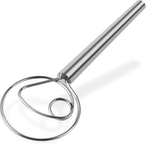 Vista 13 de Maxjoy - Batidor de masa danesa de acero inoxidable con mango de madera, gancho holandés para masa de pan de masa madre, herramienta de mezcla