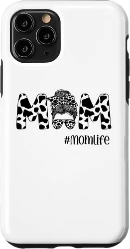 Vista 27 de iPhone 16 Funny Women Mom Life Cow Messy Bun Hair Bandana Glasses Case