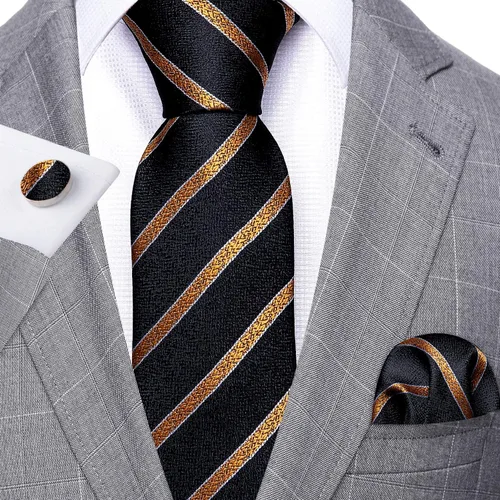 Vista 300 de Barry.Wang Juego de corbatas para hombre, corbata de seda a rayas, tejido a cuadros, gemelos formales, negocios, boda