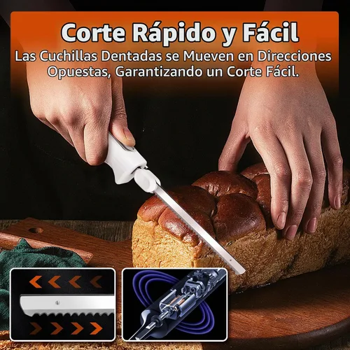 Vista 6 de Cuchillo eléctrico con cable, cuchillas dentadas de acero Blanco