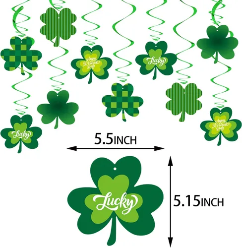 Vista 2 de Decoraciones del día de San Patricio, serpentinas de banderines – 20 piezas de trébol verde para el día de San Patricio, decoración de baby shower