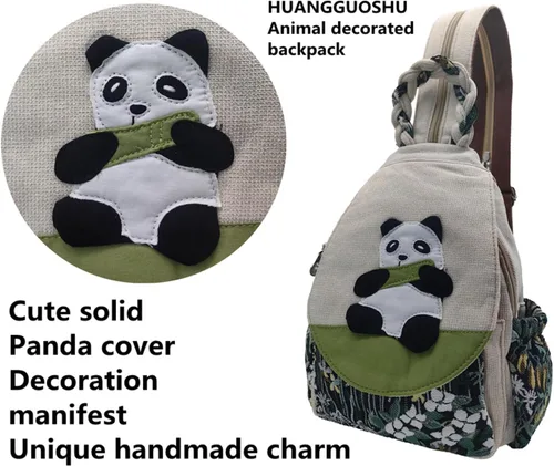 Vista 28 de HUANGGUOSHU Mochila de algodón tejida de algodón bohemio con bordado de lona estilo bohemio con múltiples bolsillos retro linda mochila cartera