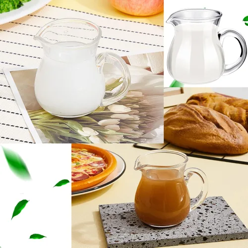 Vista 3 de Suclain 8 piezas de 4 onzas de crema de vidrio pequeño jarra de leche vertido de leche, estilo mango