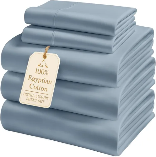 Vista 340 de LANE LINEN - Sábanas individual 100% algodón egipcio suave, cómodo y grueso de calidad de hotel, costuras reforzadas totalmente elásticas, sin