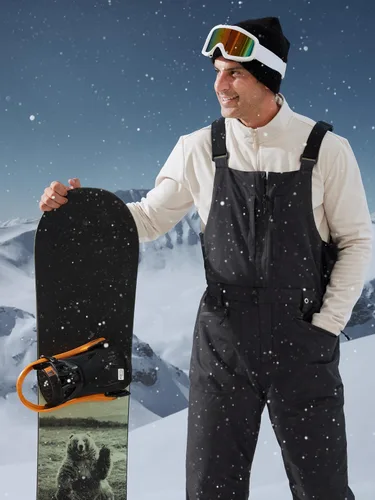 Vista 3 de FREE SOLDIER Overoles de esquí con peto para hombre, impermeables y con aislamiento Negro